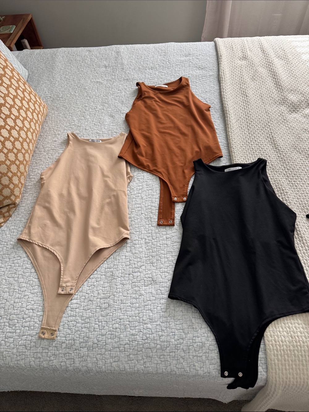 ReoRia Women's Bodysuit Trio - Black, Rust, Nude